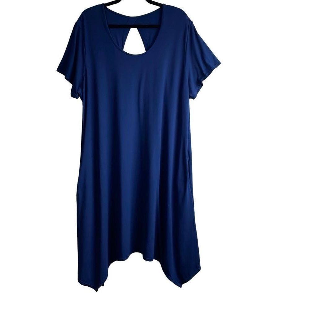Cuddl Duds Flexwear navy cutout back detail short sleeve soft dress P3X